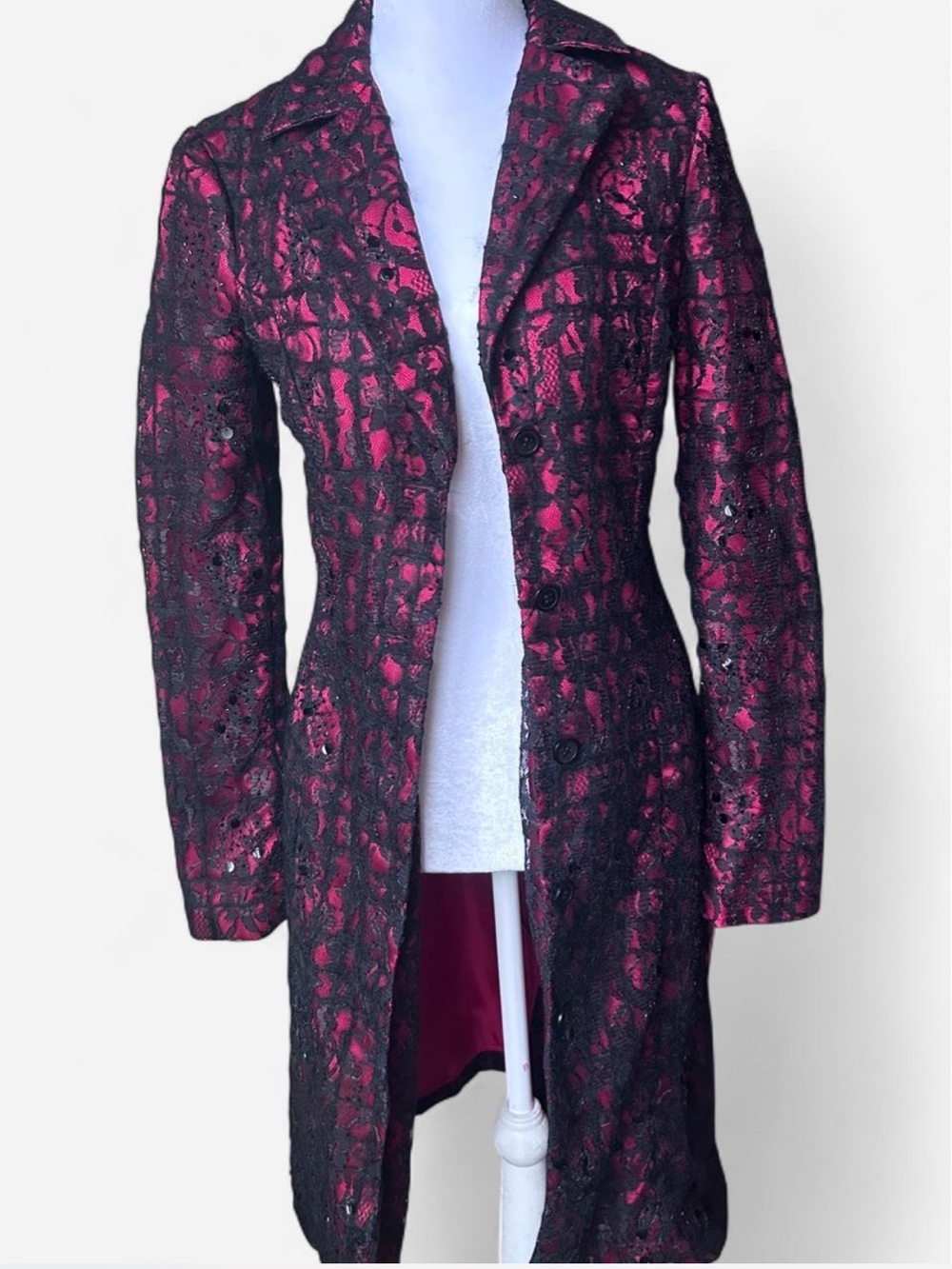 Vintage Betsey Johnson Red & Black Lace Coat | Whimsigoth Dark Romantic Size 4